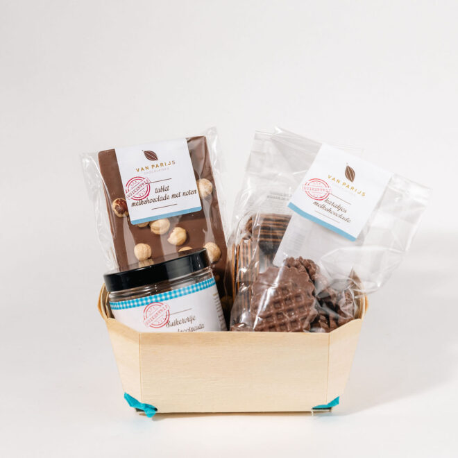Suikervrije geschenkmand – chocoladegeluk zonder suiker